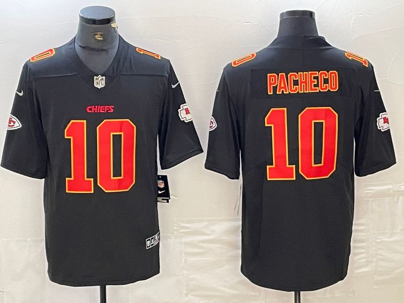 Men Kansas City Chiefs 10 Pacheco Black gold 2024 Nike Vapor Limited NFL Jersey style 1